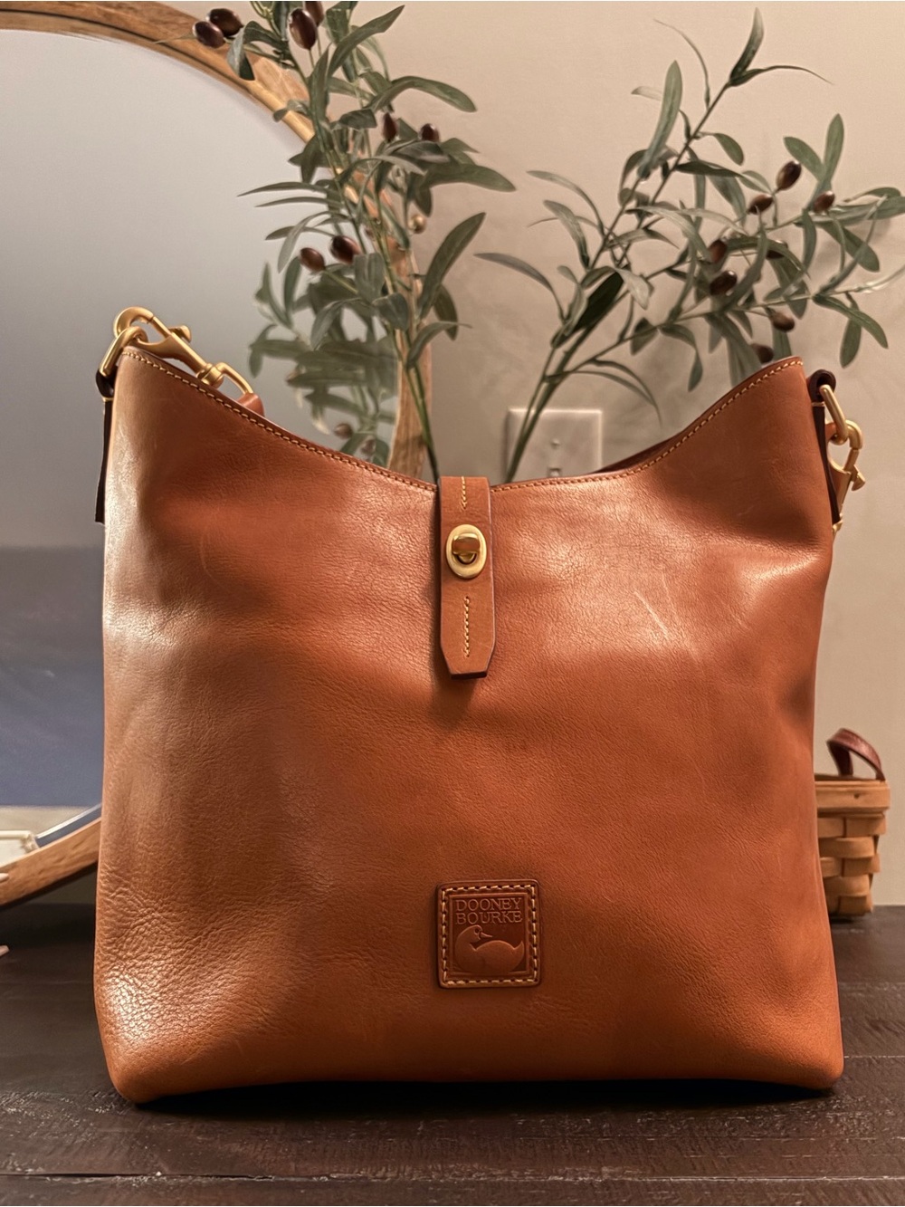Dooney & Bourke Florentine Leather Large Sac Bag with Gold-Tone Hardware